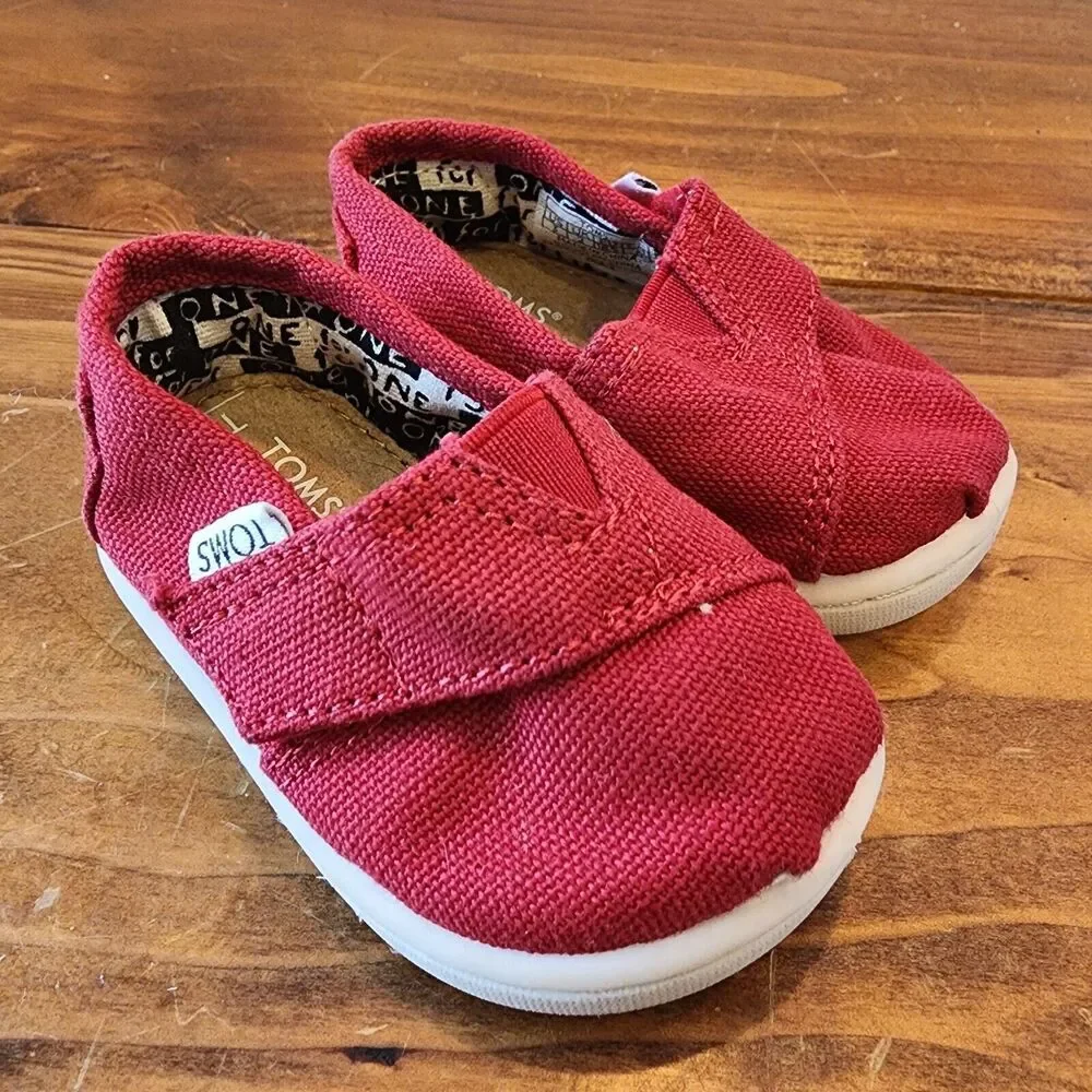 Toms Infant Classics Red Canvas Shoes Toddler Size T‎ 3 Unisex Toddler EUC